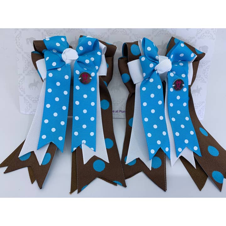 Nœuds en queue de cheval à pois bleu Java pour la vente par PonyTail Bows