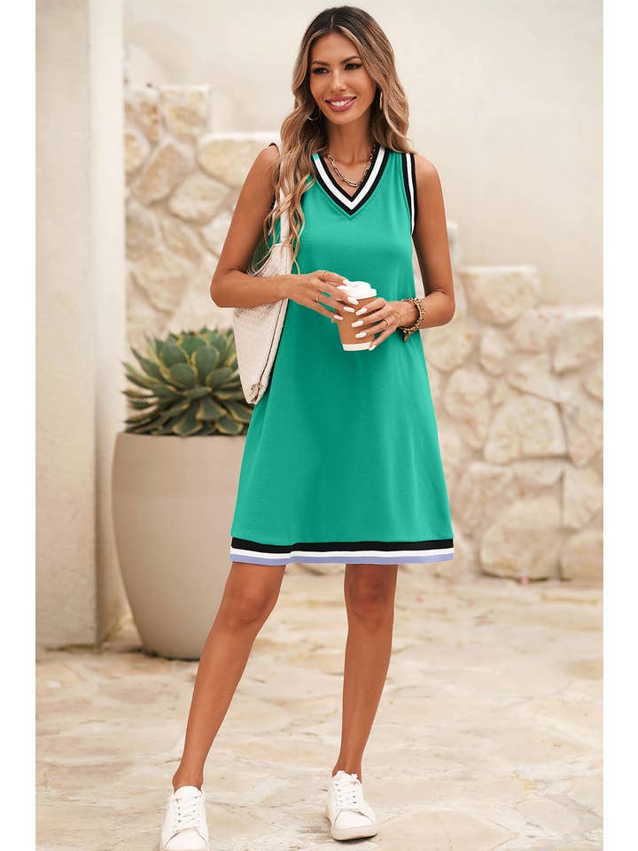 Little Daisy Closet - Wholesale Dress - Women's - LDC Color Contrast Trim V Neck Loose Fit Mini Dress