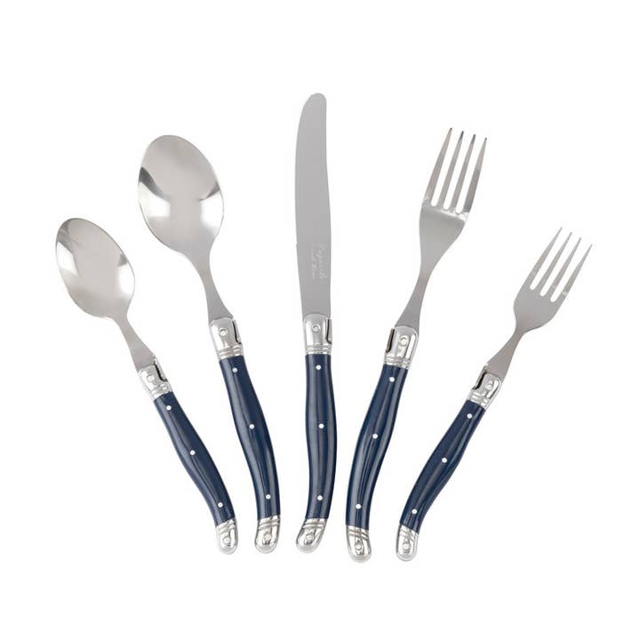 French Home - Vendita all'ingrosso Set di posate - Set di posate in acciaio inossidabile Laguiole da 20 pezzi per 4 persone, blu navy0