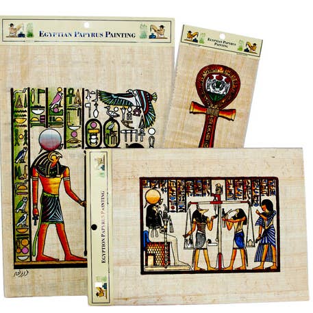 Handmålade papyrus med olika egyptiska motiv - 8" x 10" för wholesale av Discoveries, Inc.