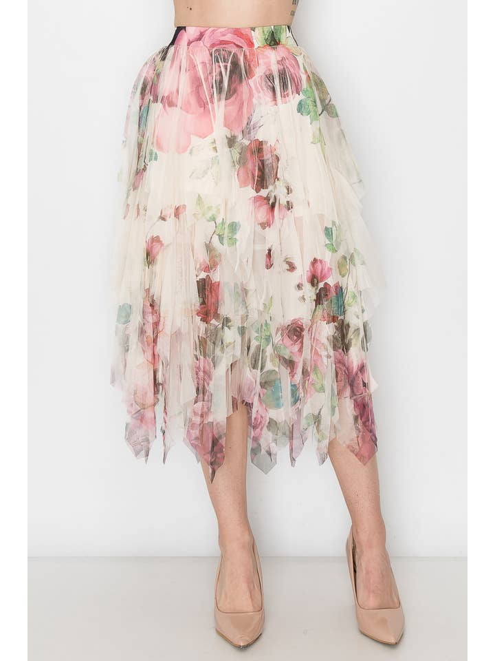 ALL MESH LAYERED SKIRT-4546 BG/BIG ROSE for wholesale on Faire