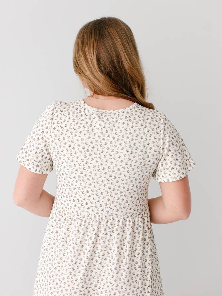 Ivory 'Shiloh' Ditsy Floral Ribbed Midi Dress for wholesale on Faire6