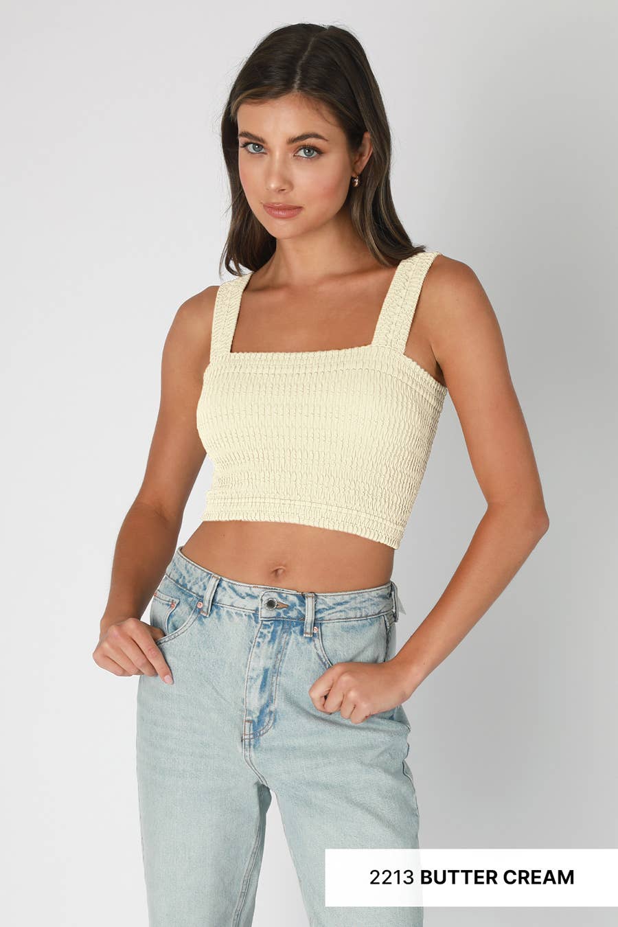 NIKIBIKI - Wholesale Knit Top - Women's - NS8255 - Shirred Square Neck Crop Top14