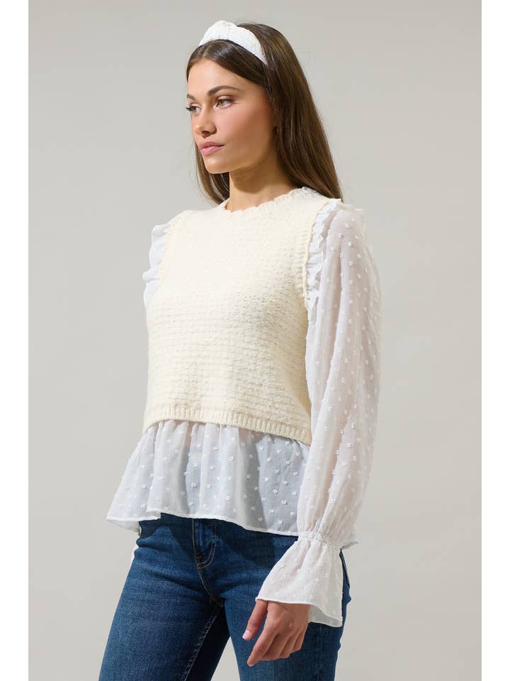 Cream Willette Ruffle Sweater Vest Top for wholesale on Faire