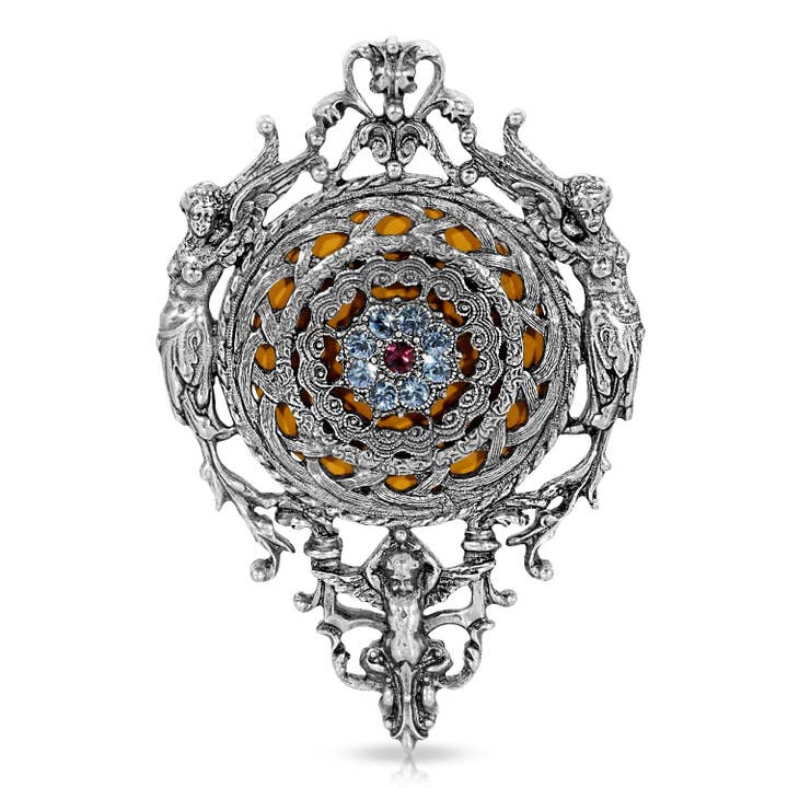 1928 Jewelry - Wholesale Compact mirror - 1928 Jewelry Art Deco Inspired Winged Angels Handheld Mirror