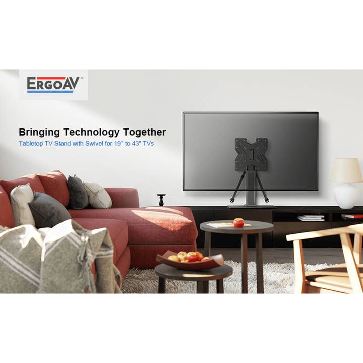 JupiterGear Home - Wholesale Console Table - ErgoAV Tabletop TV Stand with Swivel for 19” to 43” TVs