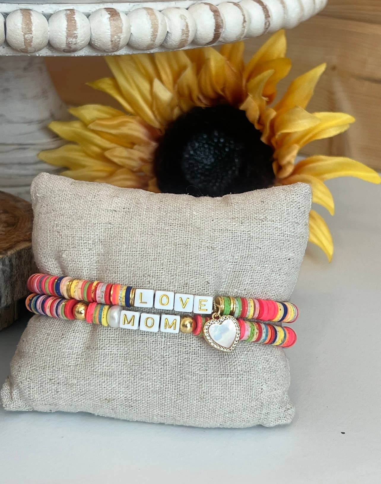 Leanne Bruce Co. - Wholesale Jewelry Set - Bracelet Duo MOM LOVE Handmade Stretchy Polymer Clay Disks1