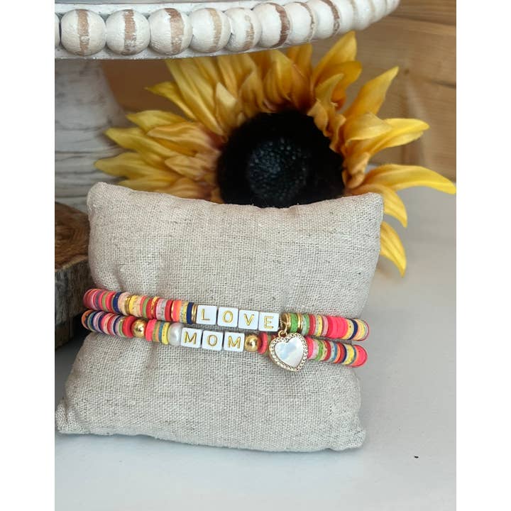 Leanne Bruce Co. - Wholesale Jewelry Set - Bracelet Duo MOM LOVE Handmade Stretchy Polymer Clay Disks1