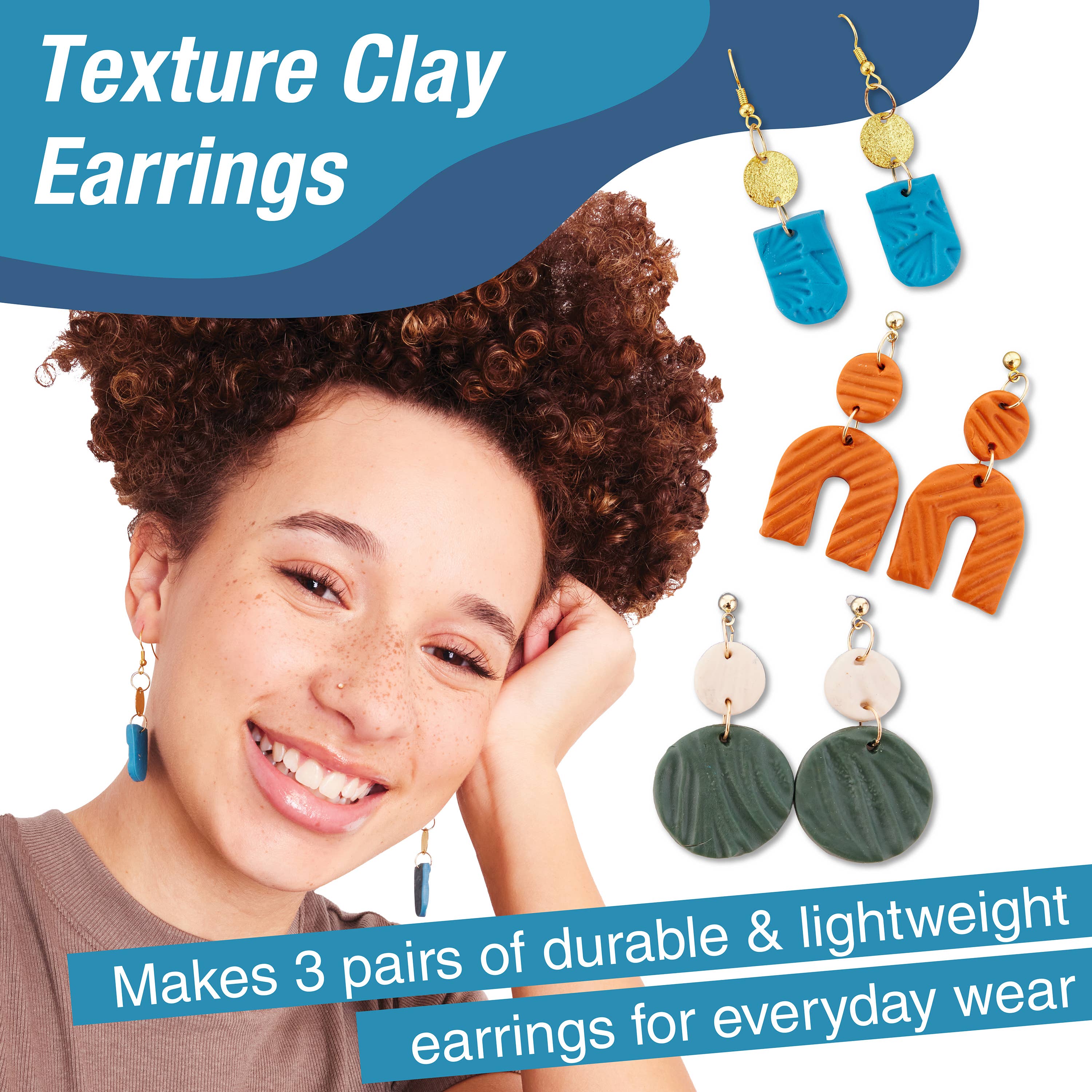 Faber-Castell / Creativity for Kids - Wholesale DIY Craft Kit - Texture Clay Earrings - Adult Craft Kit Makes 3 Pairs2