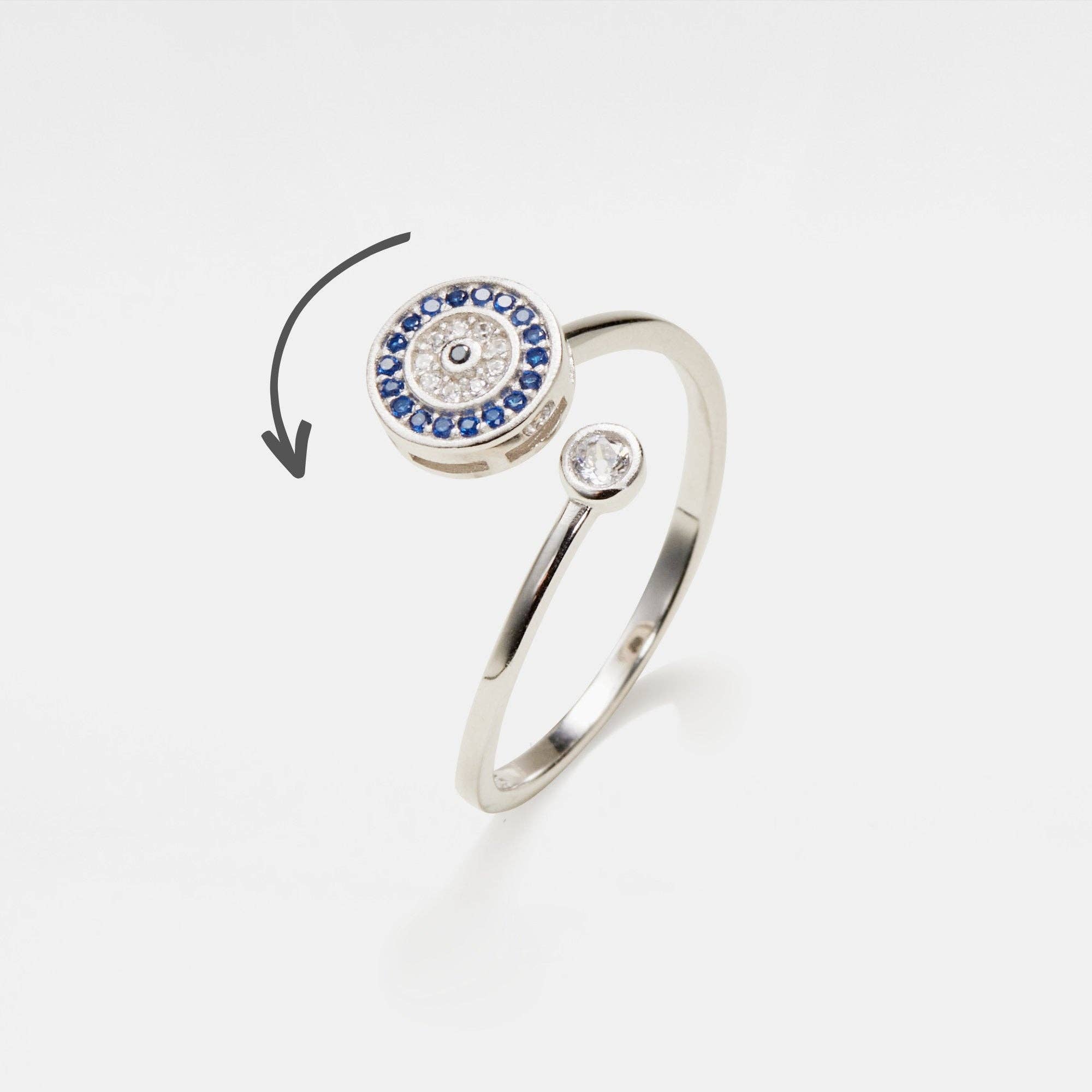 Perimade & Co. LLC - Wholesale Multi-Stone Ring - Evil Eye Anxiety Fidget Spinner Ring in 925 Sterling Silver3