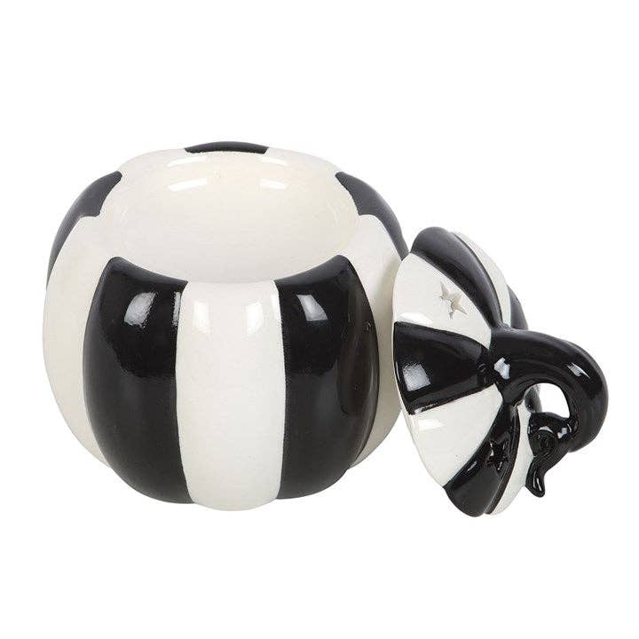 Something Different Wholesale - Wholesale Oil Warmer - Black and White Striped Halloween Pumpkin Oil Burner