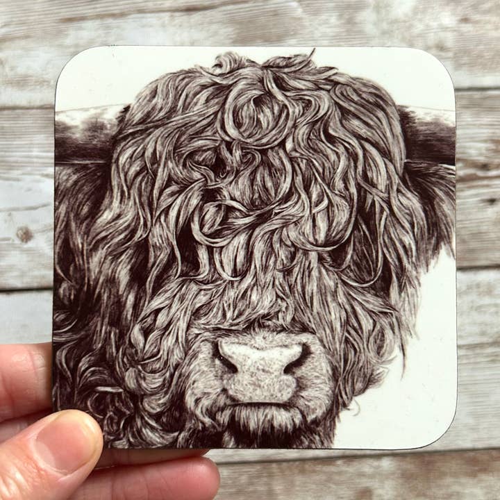 Hooglandkoe Zwart-wit Onderzetter voor wholesale door Discover and Draw