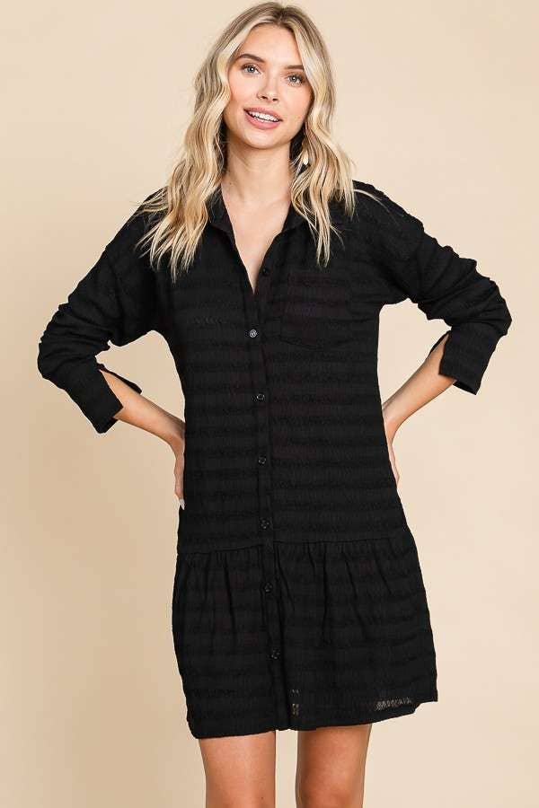 Culture Code - Wholesale Dress - Women's - CJD1880L - LSLV BUTTON DOWN TIERED TUNIC SHIRT1