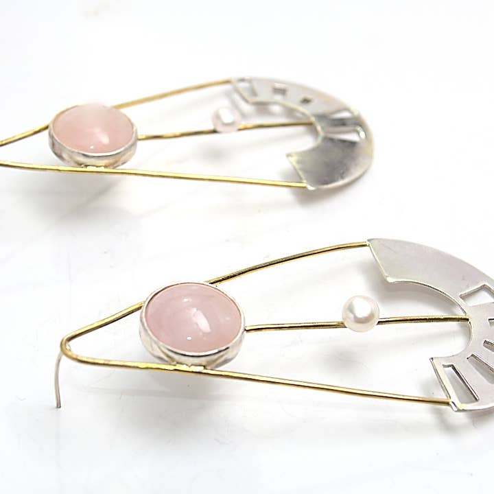 Lange Rosenquarz-Ohrringe für den Großhandel von Dora kapousouzi Jewellery