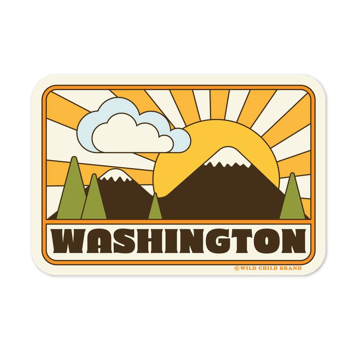 Washington Sunrise Sticker | Retro Mountain Vinyl Decal for wholesale by Wild Child Brand