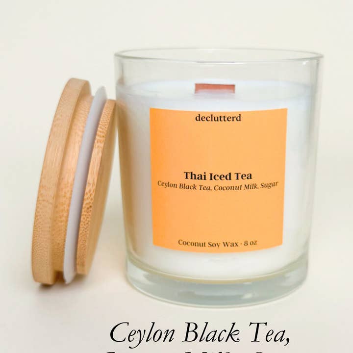 Candle Wood Wick Thai Iced Tea Non Toxic Coconut Soy Wax for wholesale by declutterd