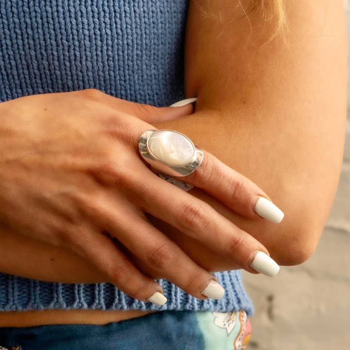 White Mother of Pearl Statement Ring for wholesale on Faire3