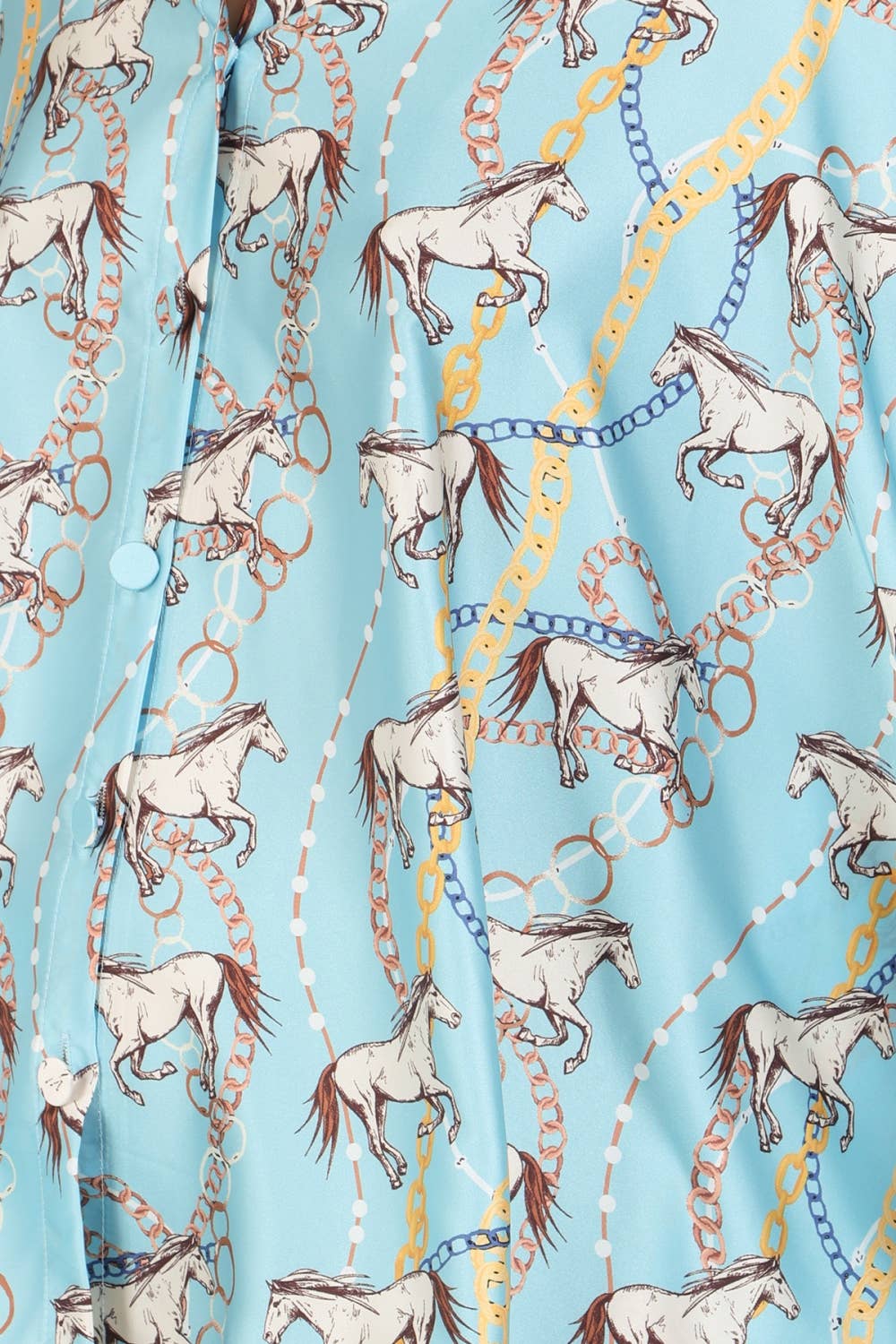 Beulah Style – Blusa - Mulher por atacado – Blusa de Cetim com Estampa de Corrente Multicolorida e Cavalo QC21745