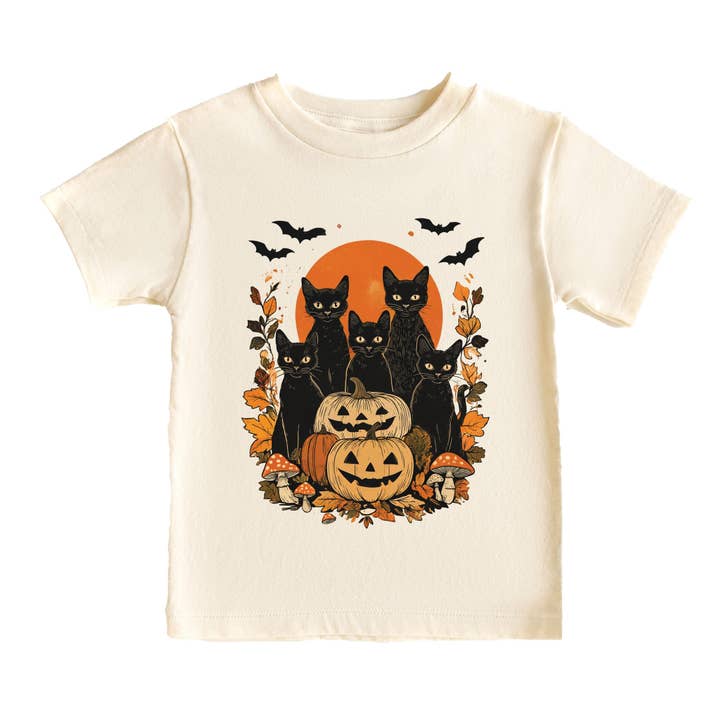 Sort Katte Græskar Vintage - Børne Kortærmet Grafisk T-Shirt og Ungdom Kortærmet Grafisk T-Shirt for engroshandel hos The Juniper Shop Wholesale