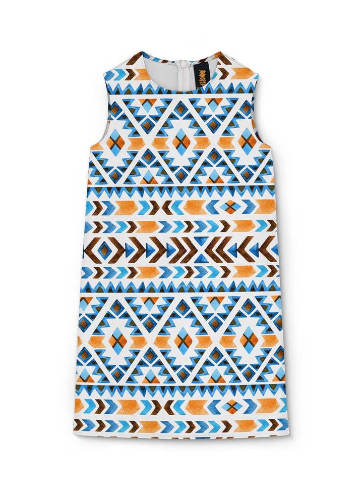 Ethno Chic Adele Colorful Boho Print Shift Dress - Girls for wholesale by Pineapple Clothing