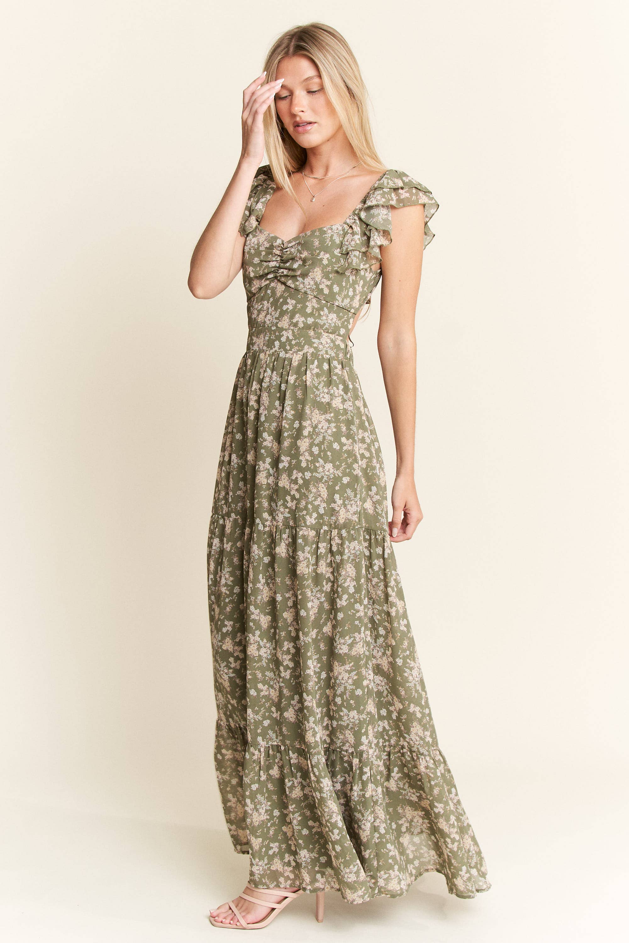 JADE BY JANE - Wholesale Dress - Women's - RUFFLE SLEEVE TIERED MAXI DRESS39