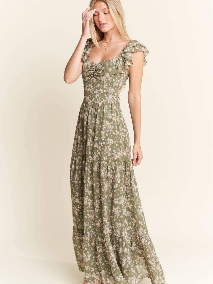 JADE BY JANE - Wholesale Dress - Women's - RUFFLE SLEEVE TIERED MAXI DRESS39