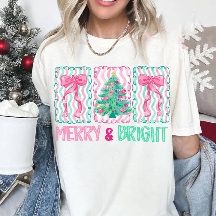 T-shirt e Camisola Comfort Colors com Laço Floral Preppy de Árvore de Natal por atacado de Glaime