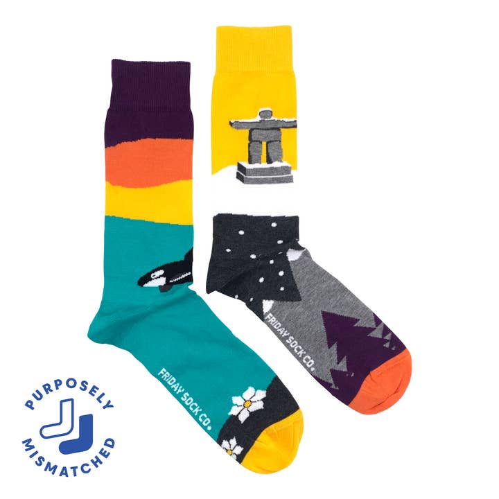 Men's West Coast Canadian Landscape Socks for wholesale by Friday Sock Co.