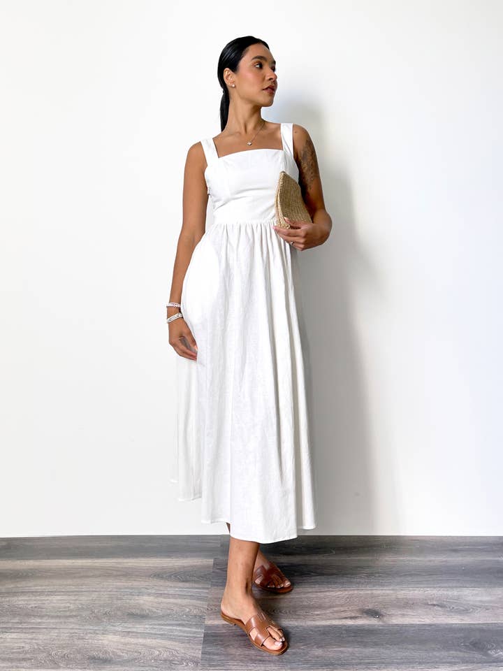 Vestido largo Annabelle, blanco para venta al por mayor de lakeyo