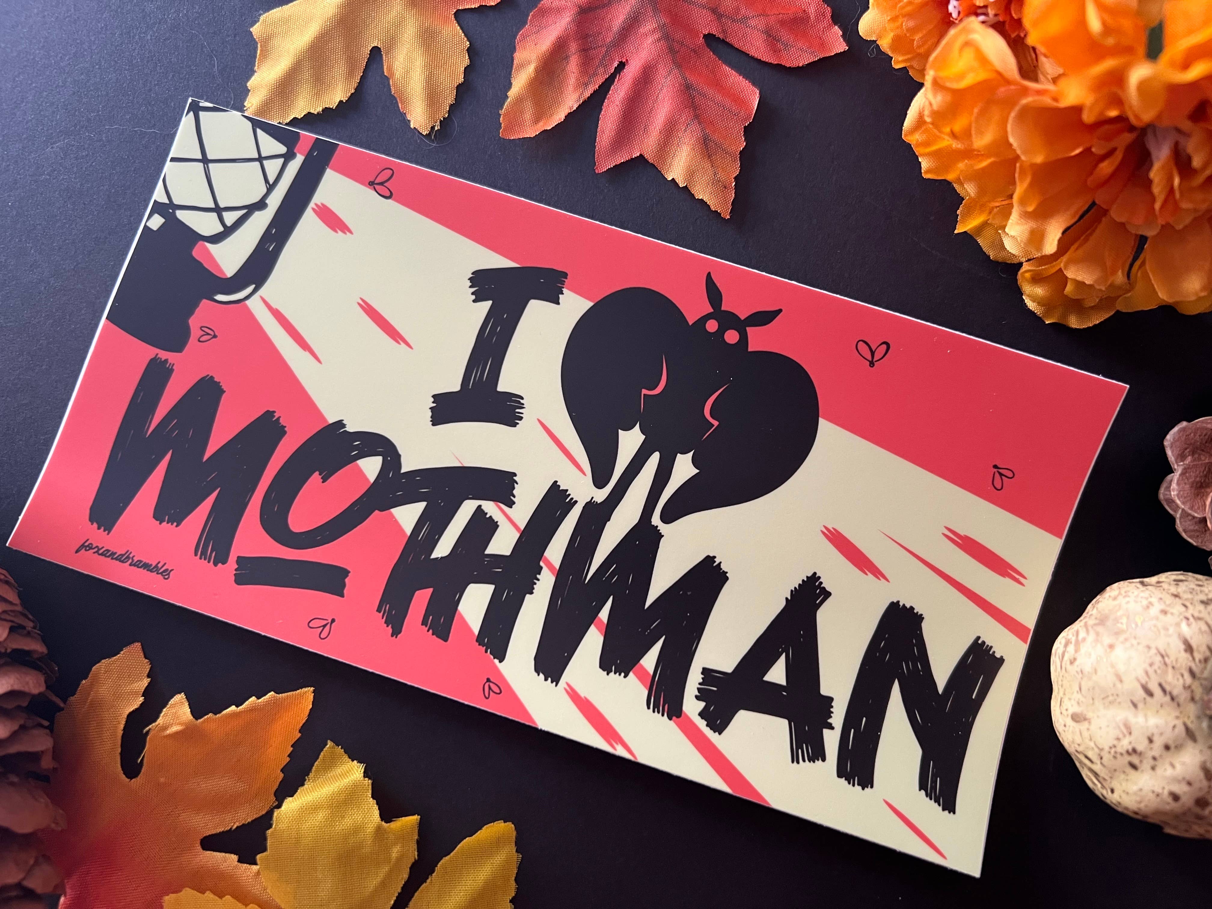 Fox and Brambles - Wholesale Sticker - I Love Mothman. Cryptid Bumper Sticker.6