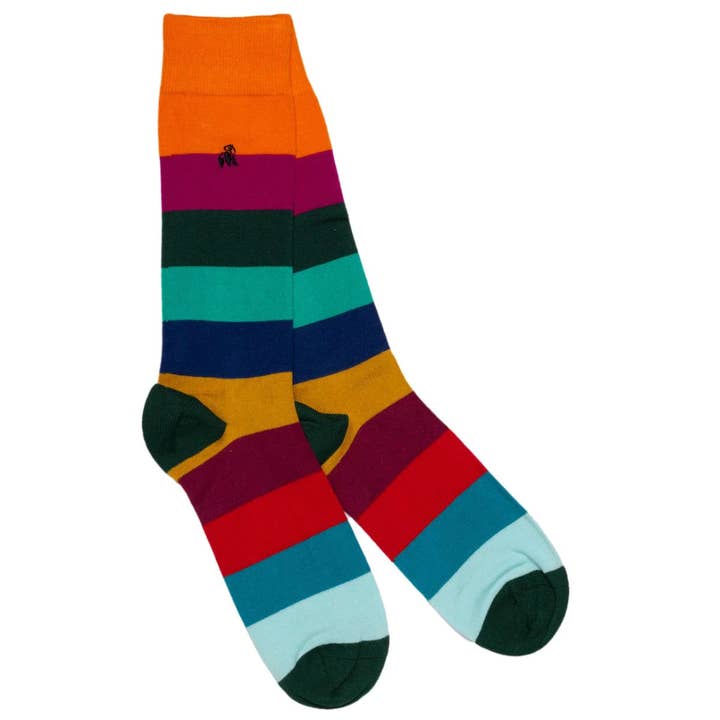Block Stripe Bamboo Socks (Comfort Cuff) - 3 pairs for wholesale by Swole Panda
