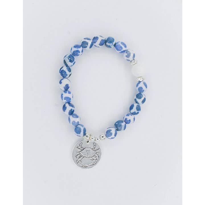 Vanessa Piche - Wholesale Beaded Bracelet - Silver Crab Blue Tibetan Agate 8mm