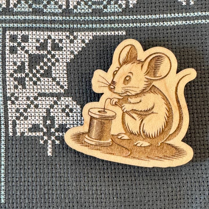 Sewing Mouse Wooden Magnetic Needle Minder for wholesale by The Crafty Grimalkin