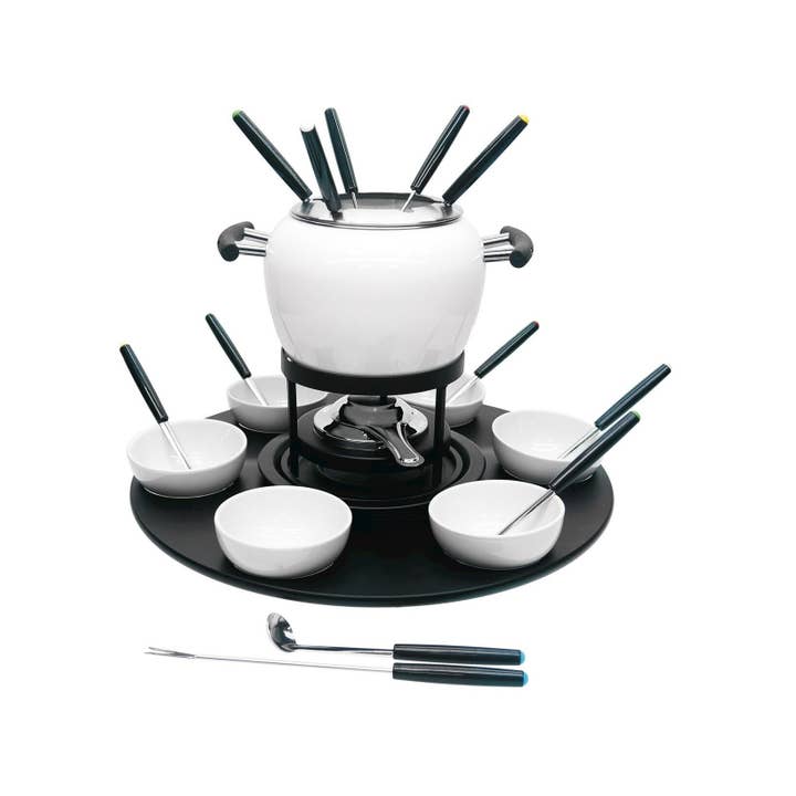 23-teiliges Fondue-Set mit weißem Emaille-Topf und Zubehör für den Großhandel von H&H