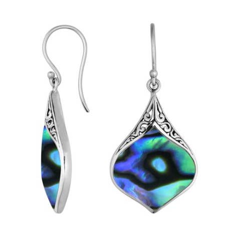 AE-6216-AB Sterling Silver Abalone Shell Contoured Scroll Earrings for wholesale by Bali Designs