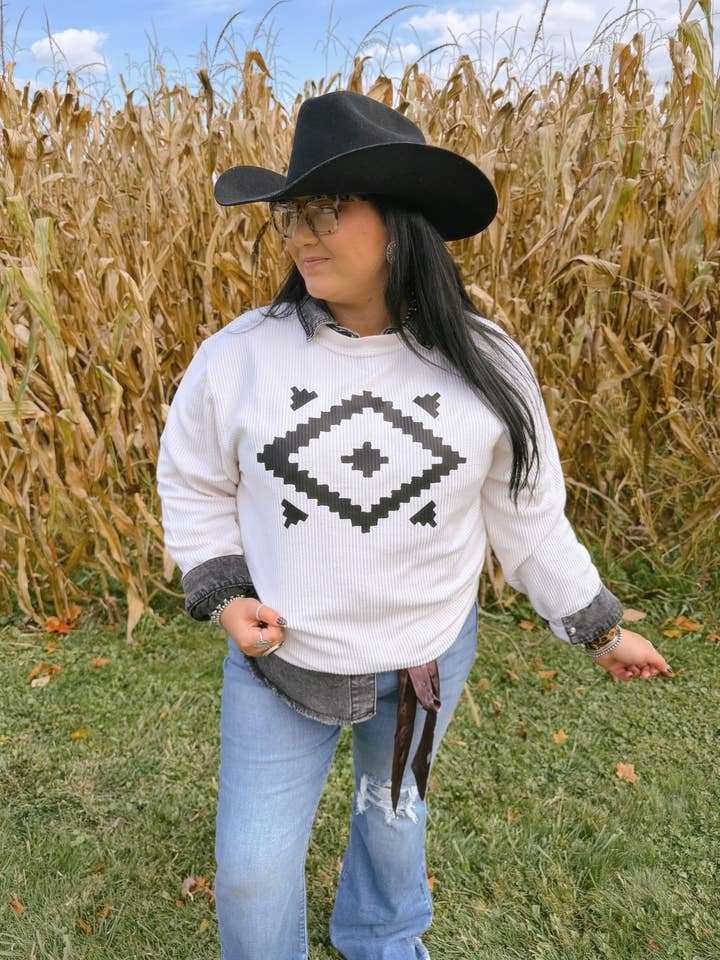 The Walking A - Wholesale Graphic sweatshirt – Women’s - AZTEC CORDED CREWNECK0