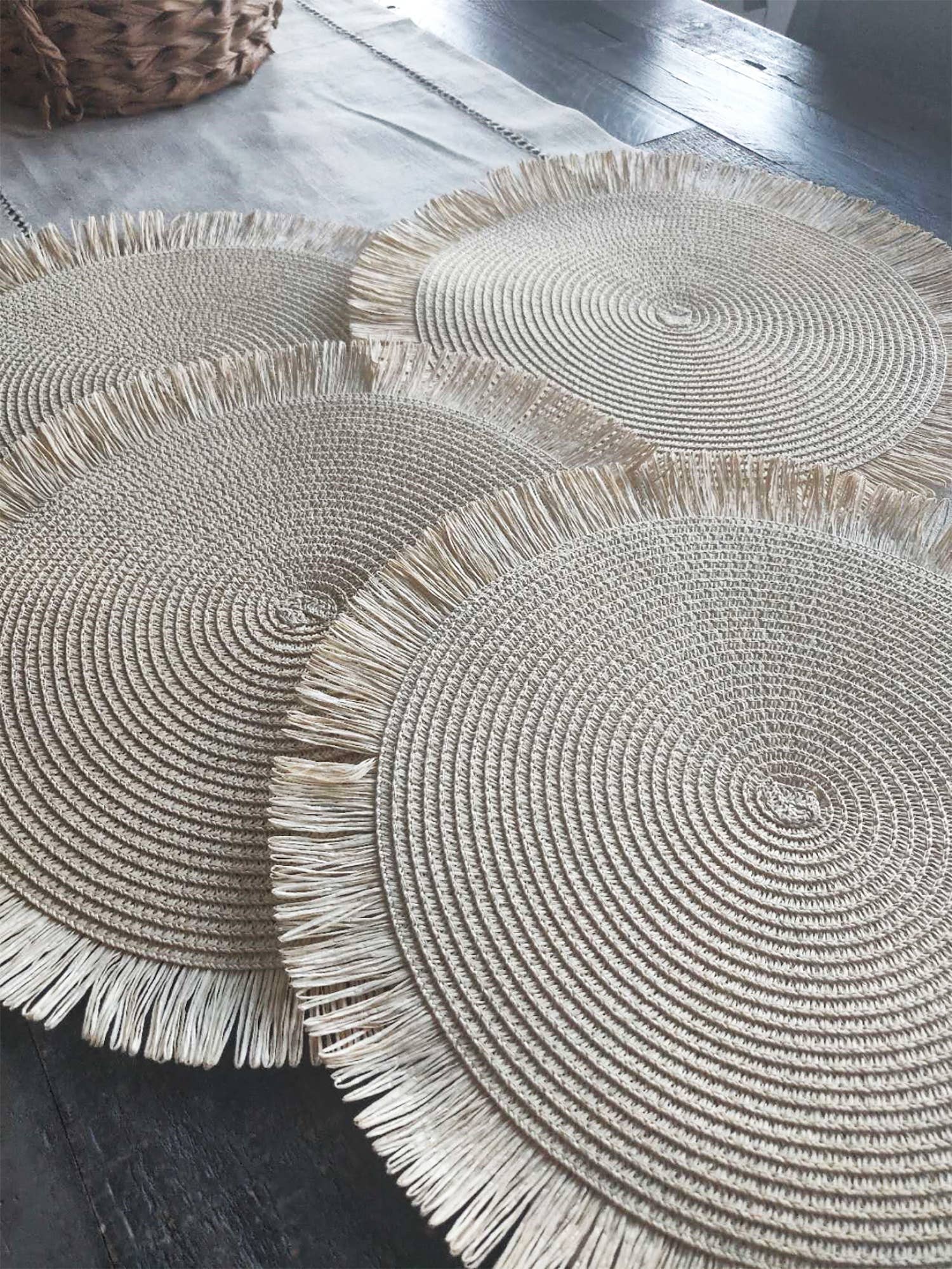 Fennco Styles - Wholesale Placemat - Handwoven Fringe Boho 15" Round Placemat20