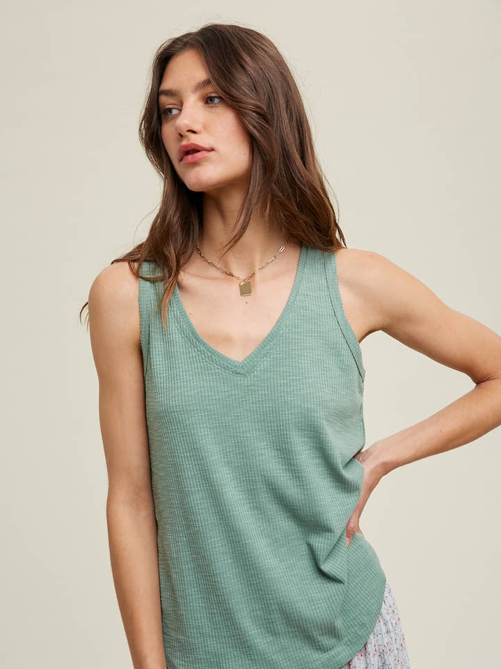 RIBBED KNIT TANK TOP WITH RAW EDGE DETAIL / WL23-8425 for wholesale by Wishlist Apparel