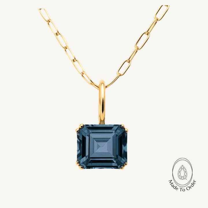 Solid Gold Large London Blue Topaz Necklace - Cleodora for wholesale by Dainty London