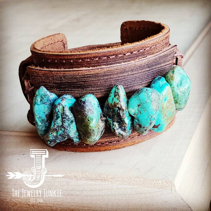 The Jewelry Junkie - Vendita all'ingrosso Bracciale a polsino - Bracciale Largo in Vera Pelle con Ampia Fascia in Turchese Naturale