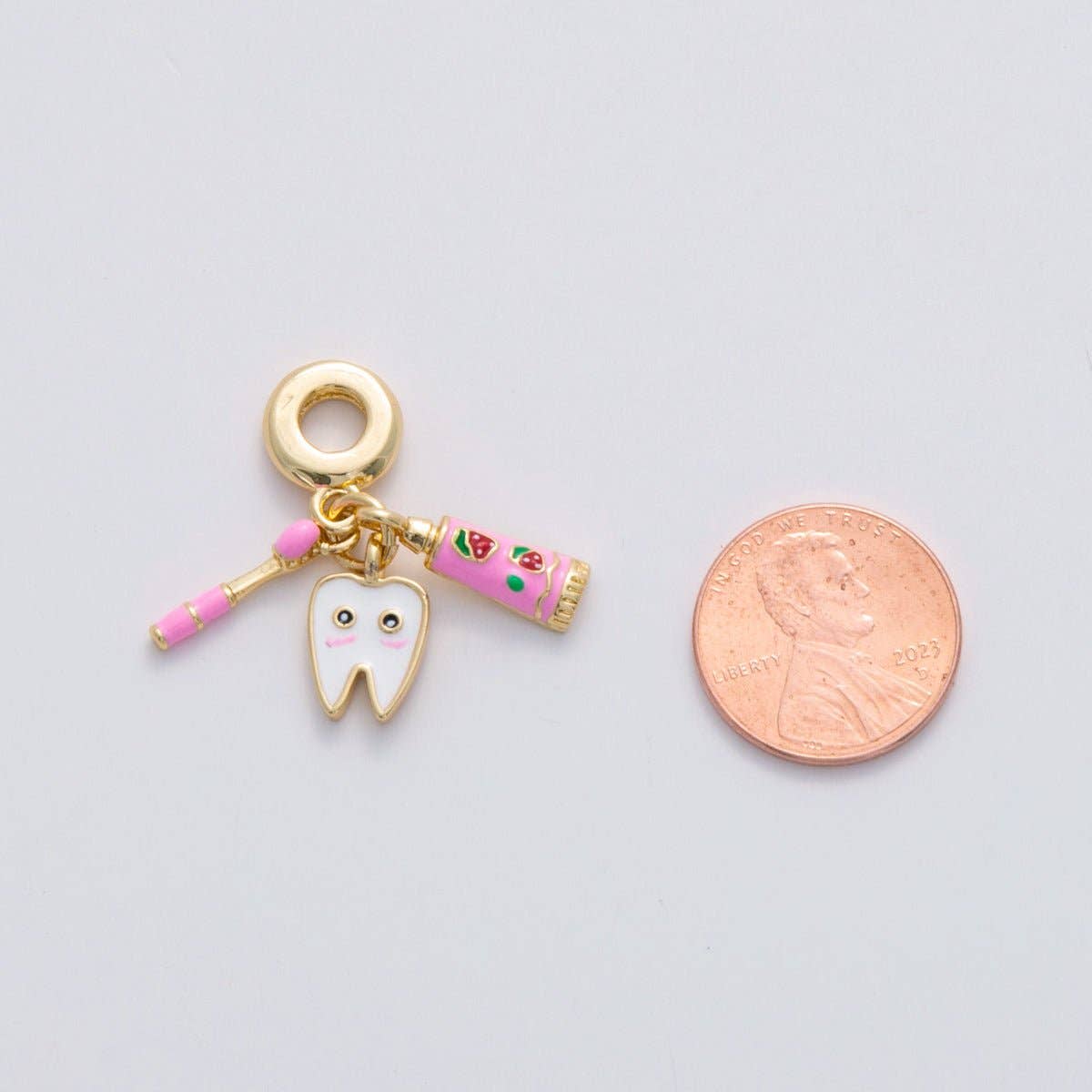 Aim Eternal - Wholesale Individual Charm/Pendant - 18K Gold Filled Dentist Tooth Brush Paste Rhondelle Drop Pendant | C2242