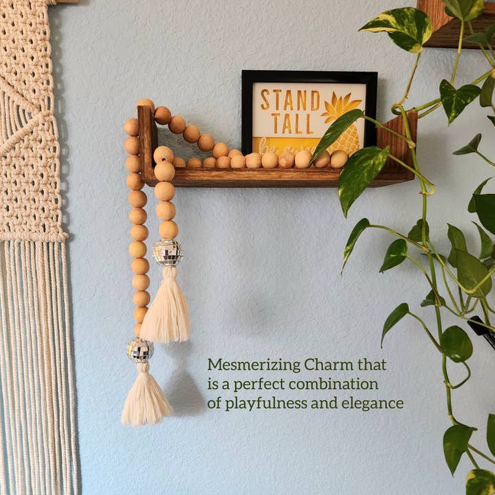 Handmade By Uruba – wholesale Bunting/garland – Large Wood Beaded Garland with Tassels & Disco Balls3