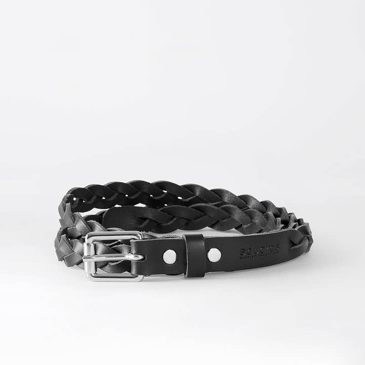 Braid Belt In Black leather, Short for wholesale by Eduards Accessories Sweden