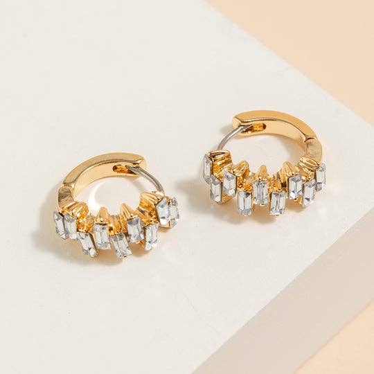 StarryNYC - Wholesale Huggie Earrings - Baguette Earring Small CZ Hoop Huggie Cartilage Earrings8