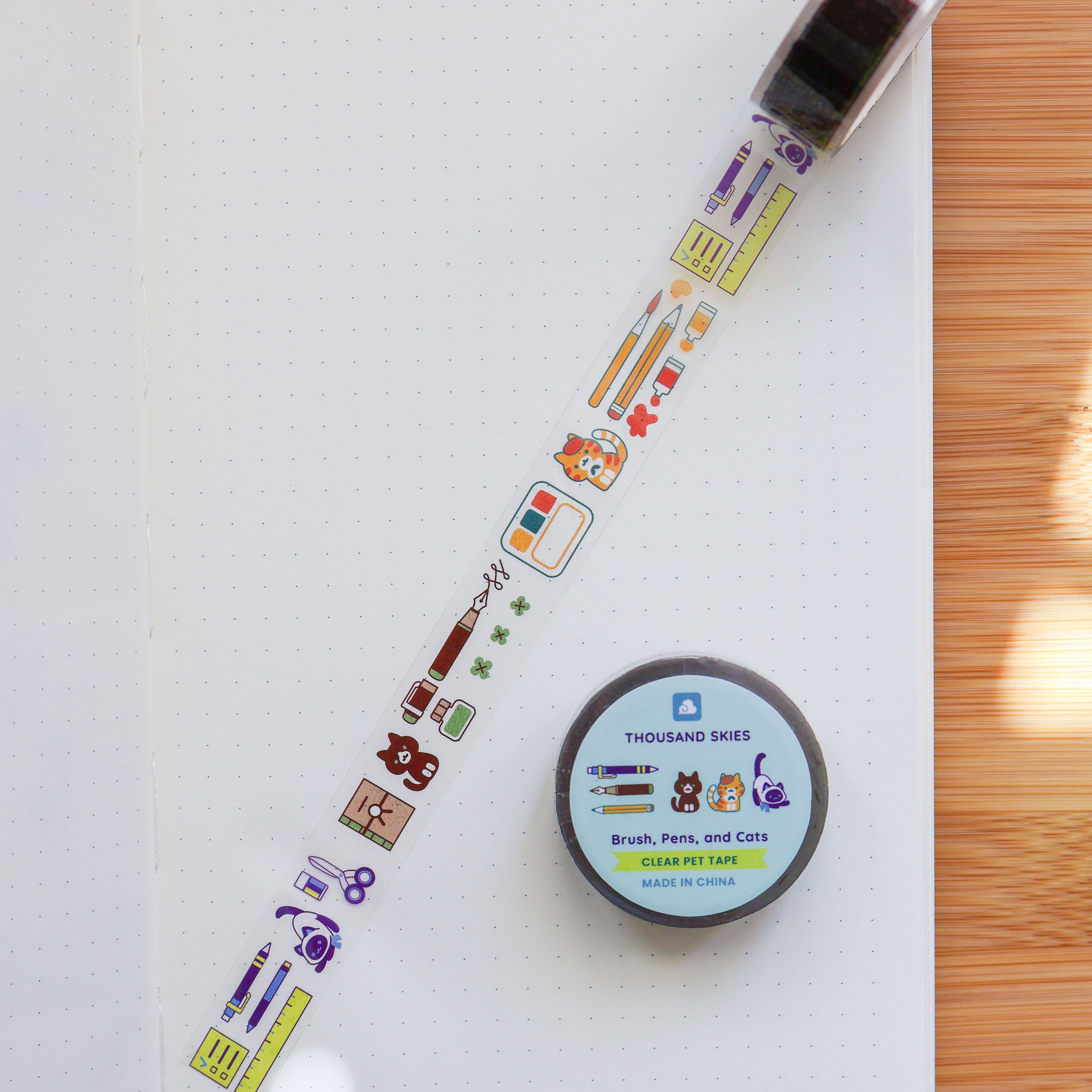 Thousand Skies - Wholesale Tape - PET Tape (Transparent) Brush, Pens, and Cats4
