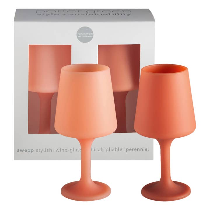 terra + peach | swepp | silicone unbreakable wine glasses for wholesale by porter green | canada