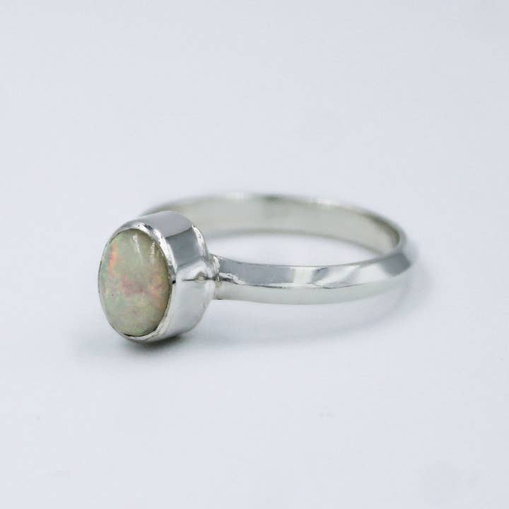Silvex Jewelry - Wholesale Single Stone/Solitaire Ring - Ethiopian Opal Top Quality Stone Ring, 925 Silver Handmade Oval Shape Ring Size 82