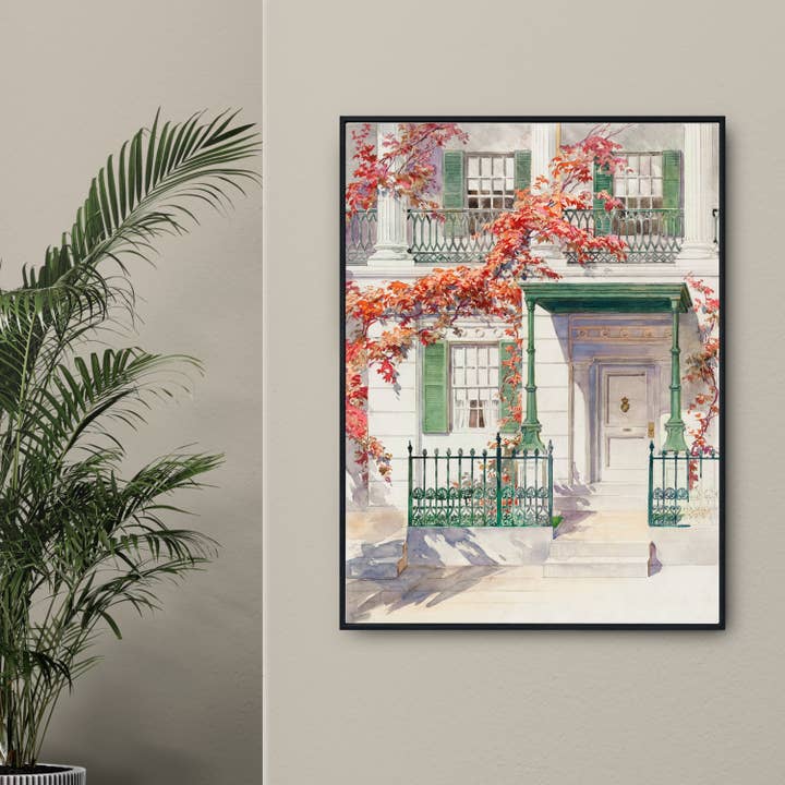 European Street Watercolor Art: Vintage Building for wholesale by Printmast Canvas Studio