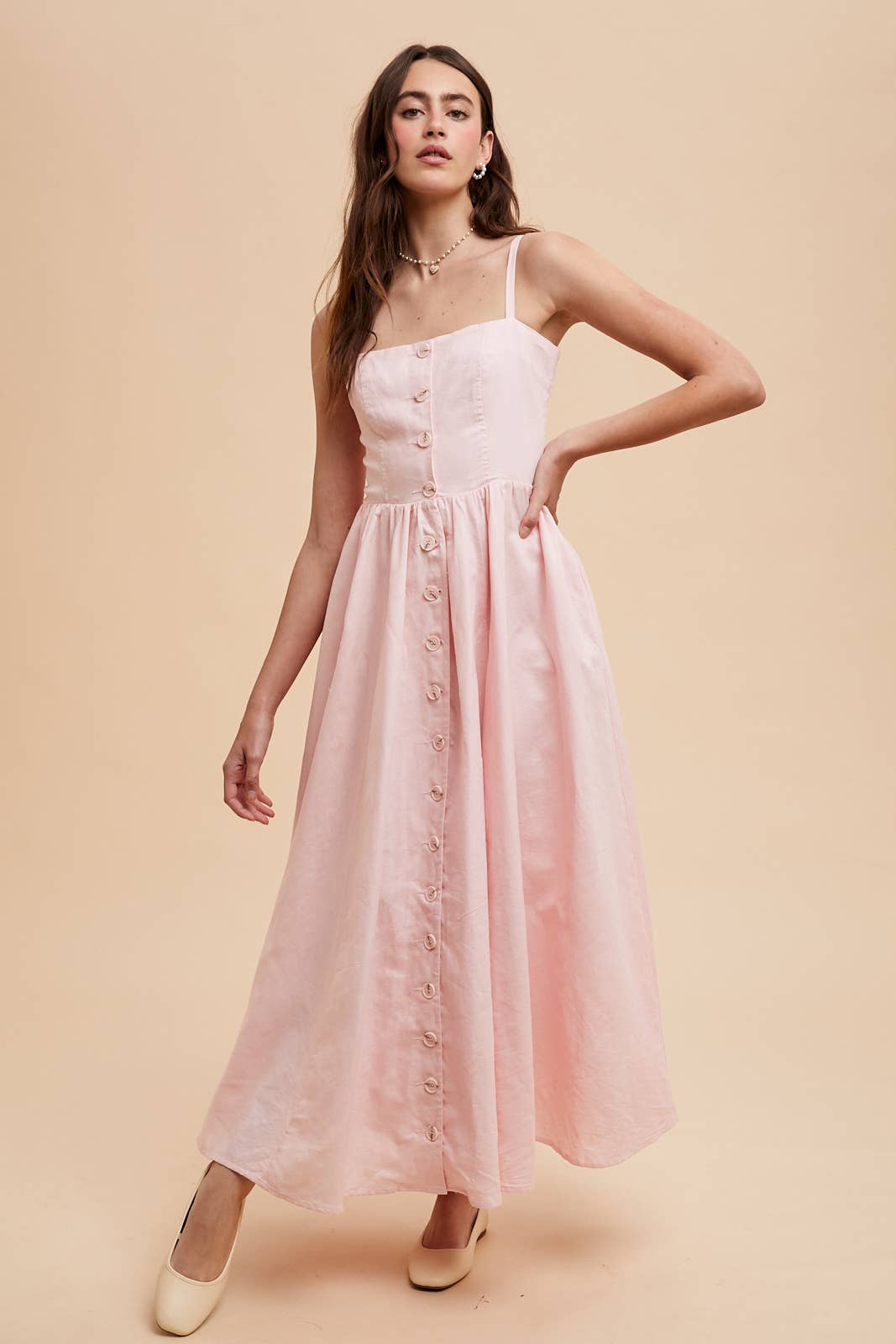 In Loom - Wholesale Dress - Women's - LINEN BLEND BUTTON DRESS12