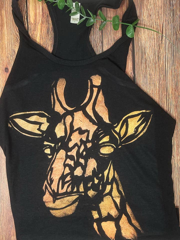 Giraffe Hand Painted Women's Yoga Tank for wholesale by Third Wolf Designs